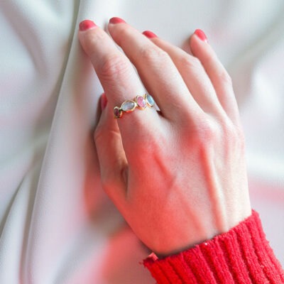 anel com turmalina rosa e labradorite surya cristais