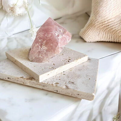 ponta de quartzo rosa surya cristais
